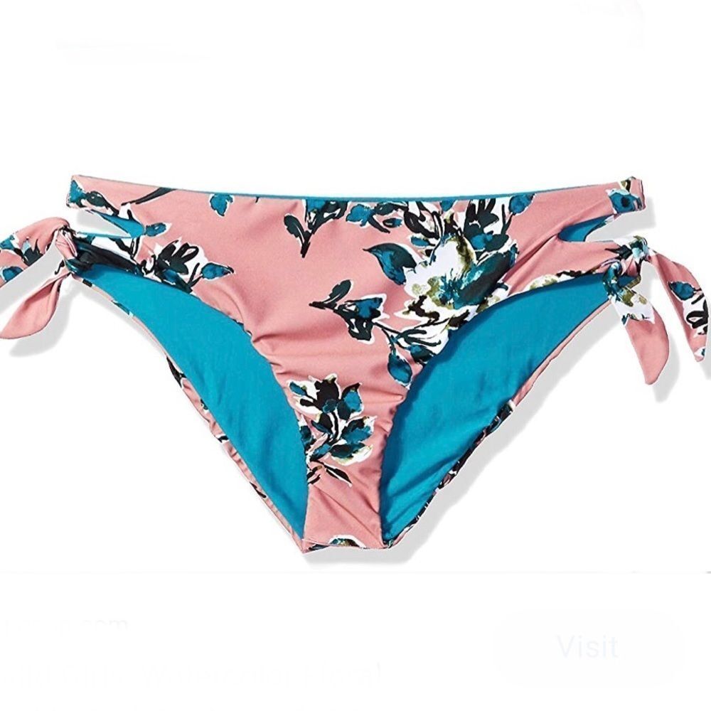 NWT Splendid Reversible Blue pink Floral Bikini Bottoms 10